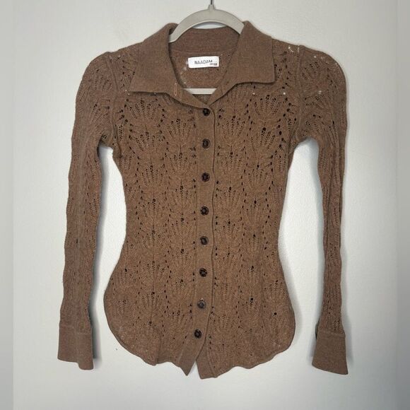 NAADAM Cashmere Blend Pointelle Button Up Sweater - Picture 4 of 7